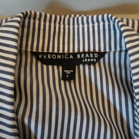 Veronica Beard Sierra Dress Cotton Shirt Dress White Gray Stripes Size 2 - Picture 6 of 7